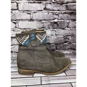 Anthropologie Howsty Gray Suede Western Heel Ankle Boots Women’s Sz 39EU/8.5M US